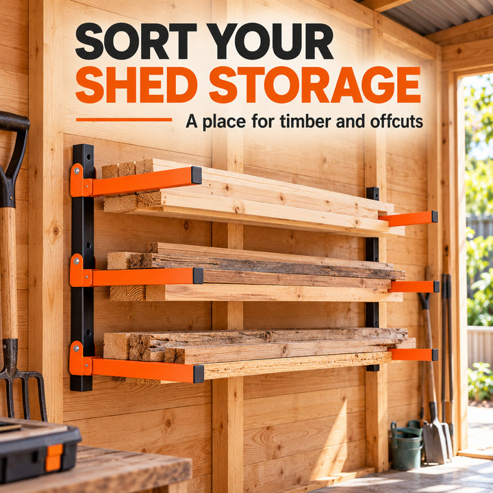 3-Tier Wall Mounted Folding Storage Rack for Long Items, Set of 2, Orange & Black