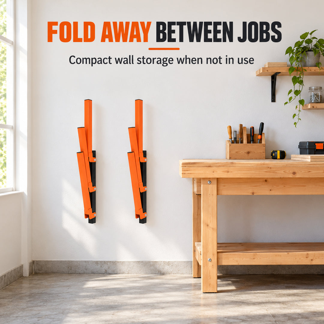3-Tier Wall Mounted Folding Storage Rack for Long Items, Set of 2, Orange & Black