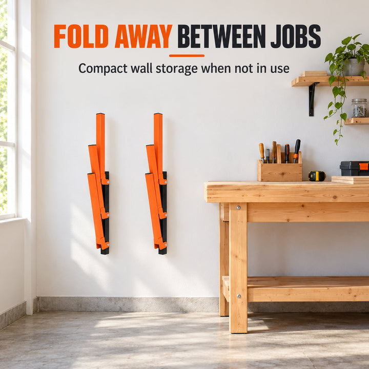 3-Tier Wall Mounted Folding Storage Rack for Long Items, Set of 2, Orange & Black