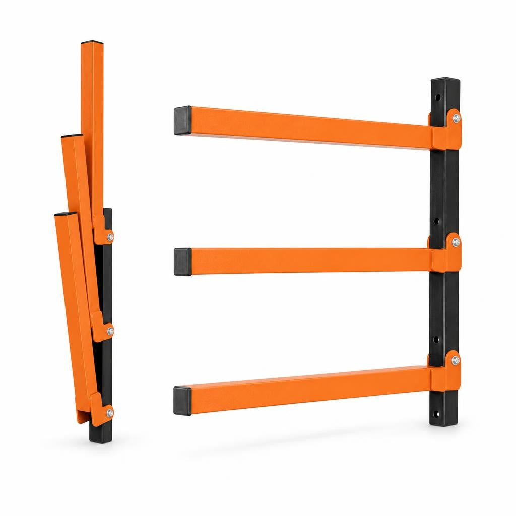 3-Tier Wall Mounted Folding Storage Rack for Long Items, Set of 2, Orange & Black
