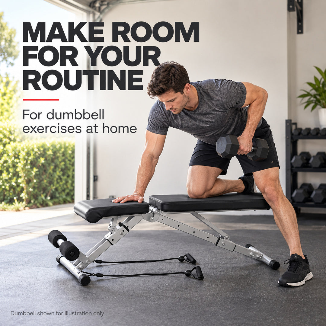 Adjustable Foldable Weight Bench with Resistance Bands - Home Gym Strength Training