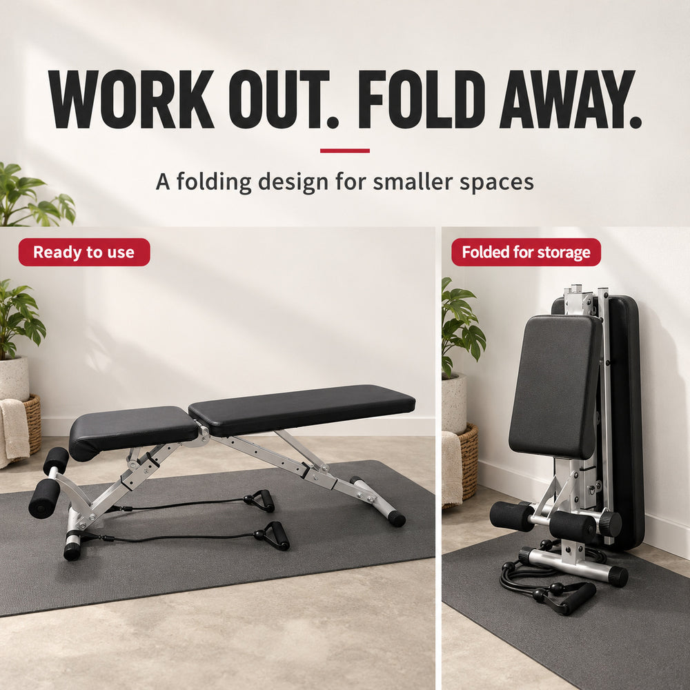 Adjustable Foldable Weight Bench with Resistance Bands - Home Gym Strength Training