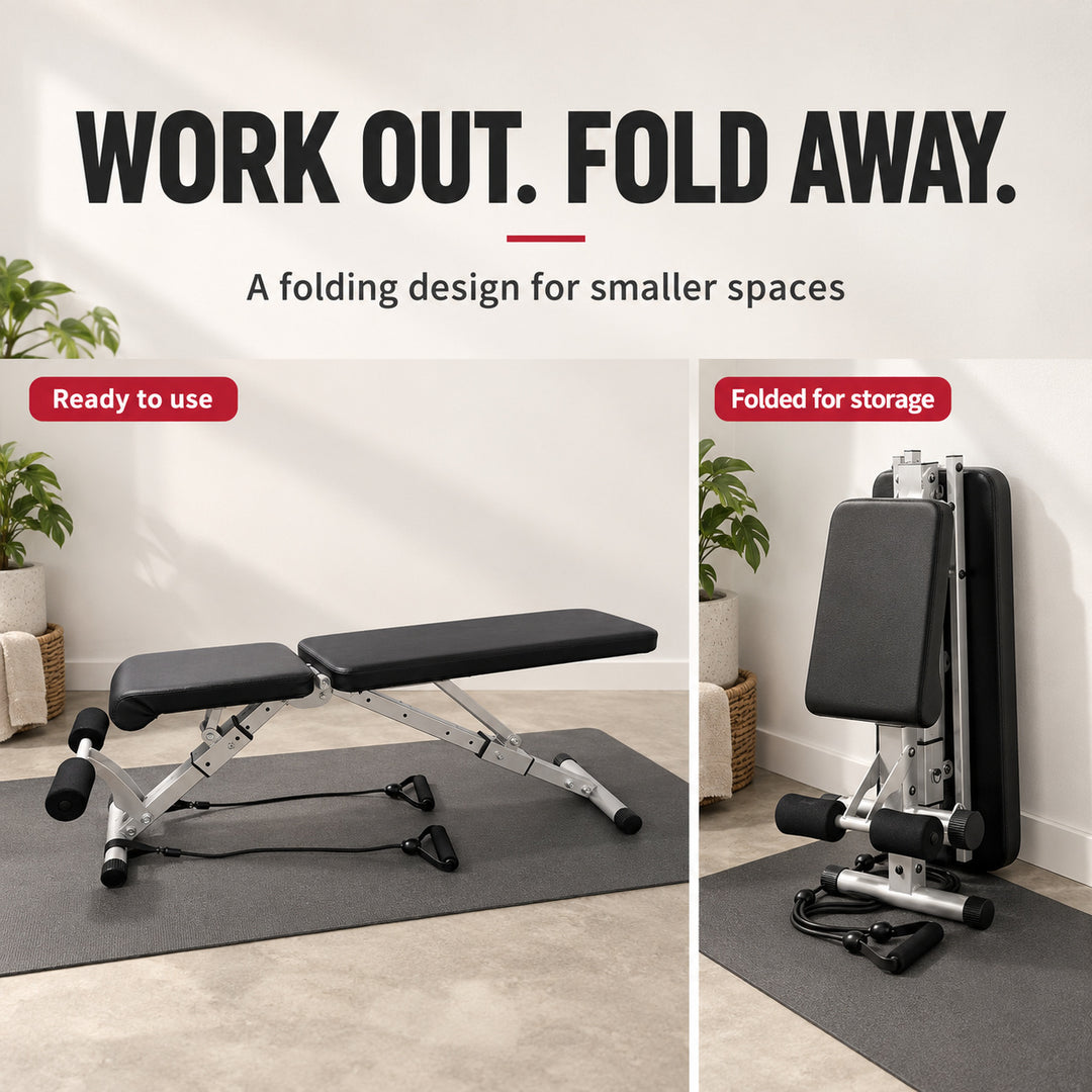 Adjustable Foldable Weight Bench with Resistance Bands - Home Gym Strength Training