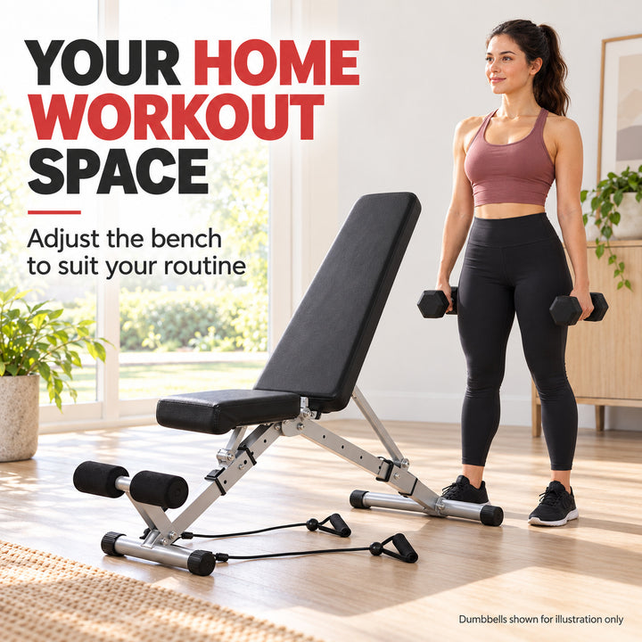Adjustable Foldable Weight Bench with Resistance Bands - Home Gym Strength Training