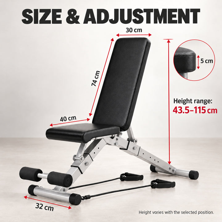 Adjustable Foldable Weight Bench with Resistance Bands - Home Gym Strength Training