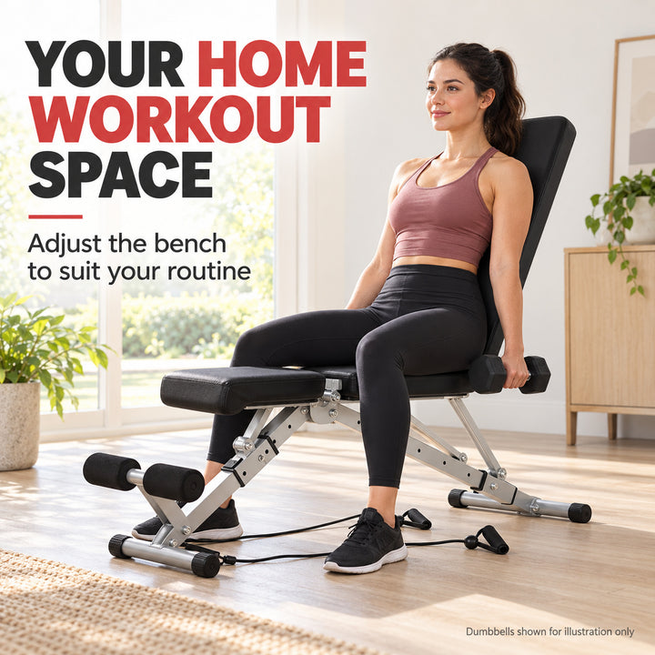 Adjustable Foldable Weight Bench with Resistance Bands - Home Gym Strength Training