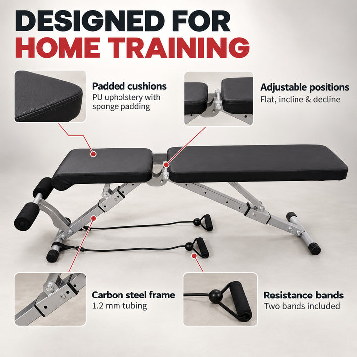 Adjustable Foldable Weight Bench with Resistance Bands - Home Gym Strength Training