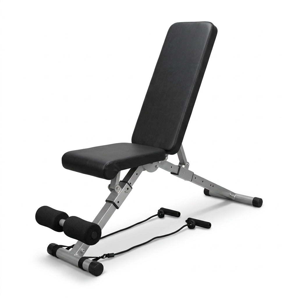 Adjustable Foldable Weight Bench with Resistance Bands - Home Gym Strength Training