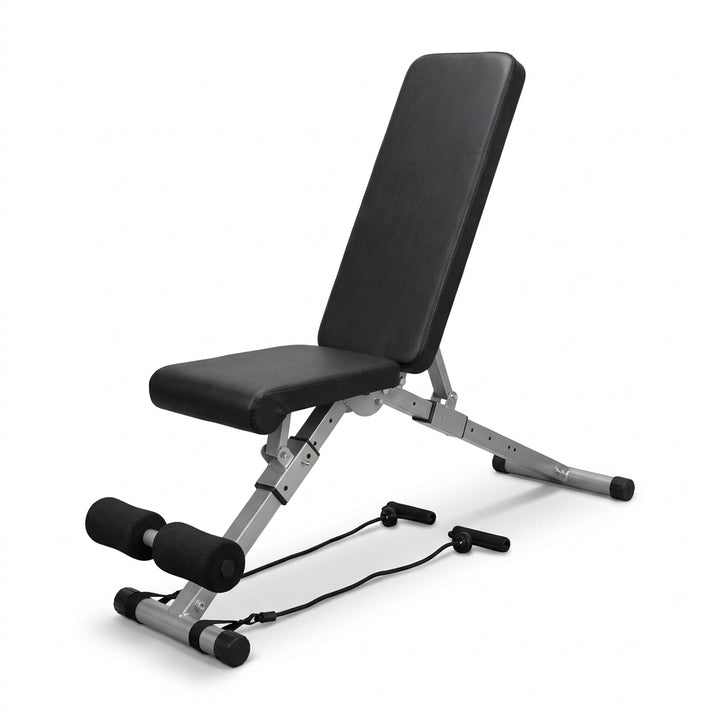 Adjustable Foldable Weight Bench with Resistance Bands - Home Gym Strength Training