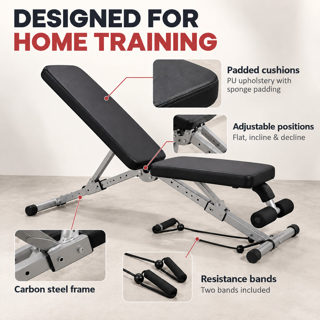 Adjustable Foldable Weight Bench with Resistance Bands - Home Gym Strength Training