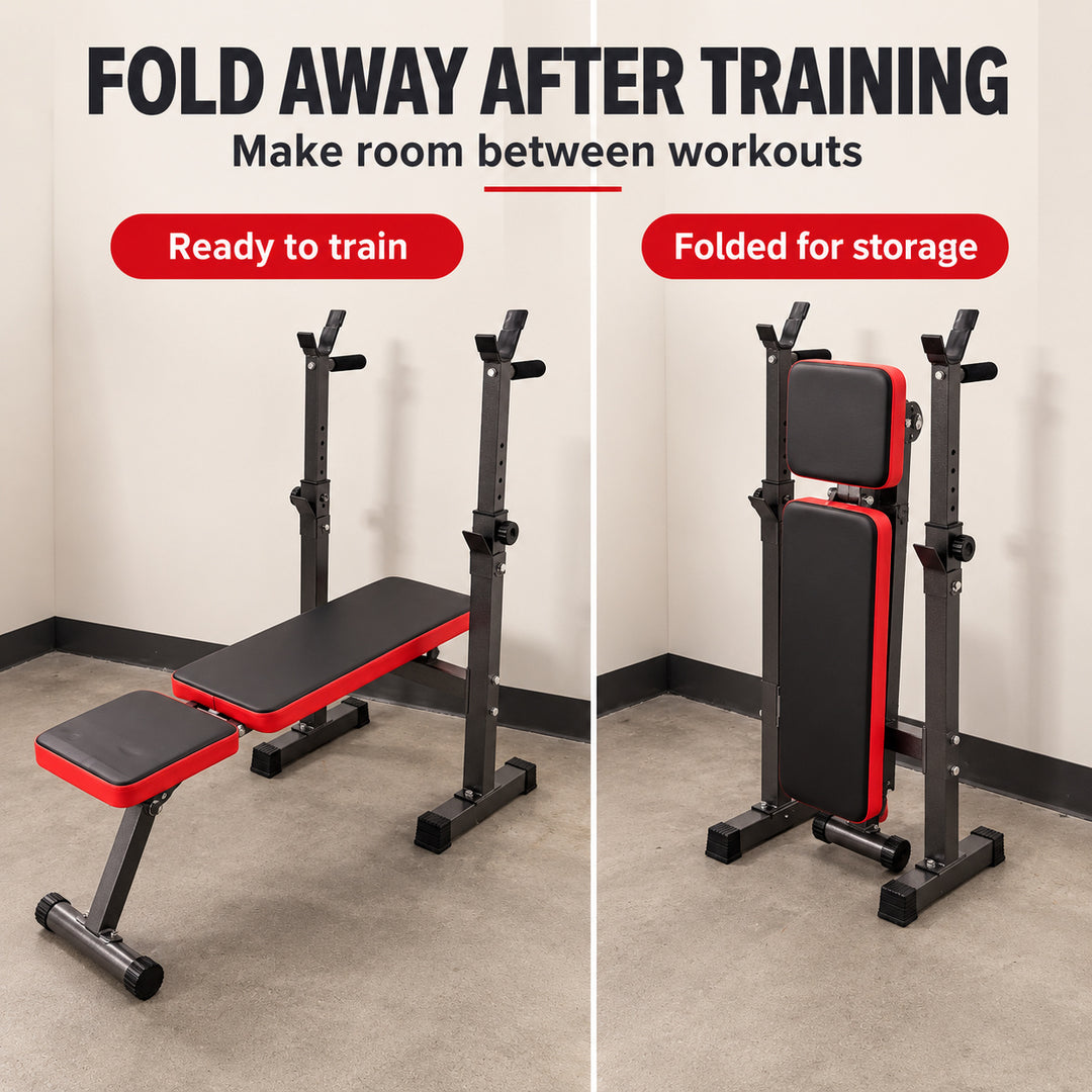 Multi-function Foldable Weight Bench for Home Gym - Black & Red