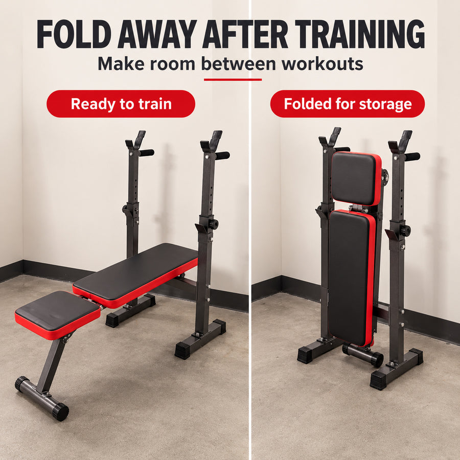Multi-function Foldable Weight Bench for Home Gym - Black & Red
