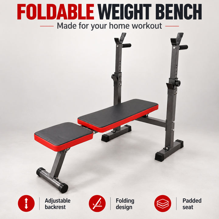 Multi-function Foldable Weight Bench for Home Gym - Black & Red