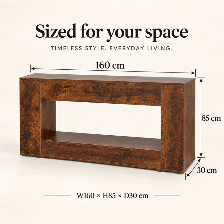Entryway Hall Table with Open Shelf 160cm Brown Console Table