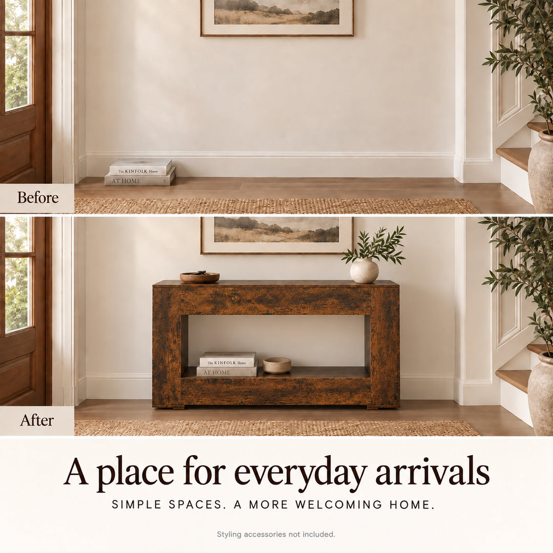 Entryway Hall Table with Open Shelf 160cm Brown Console Table