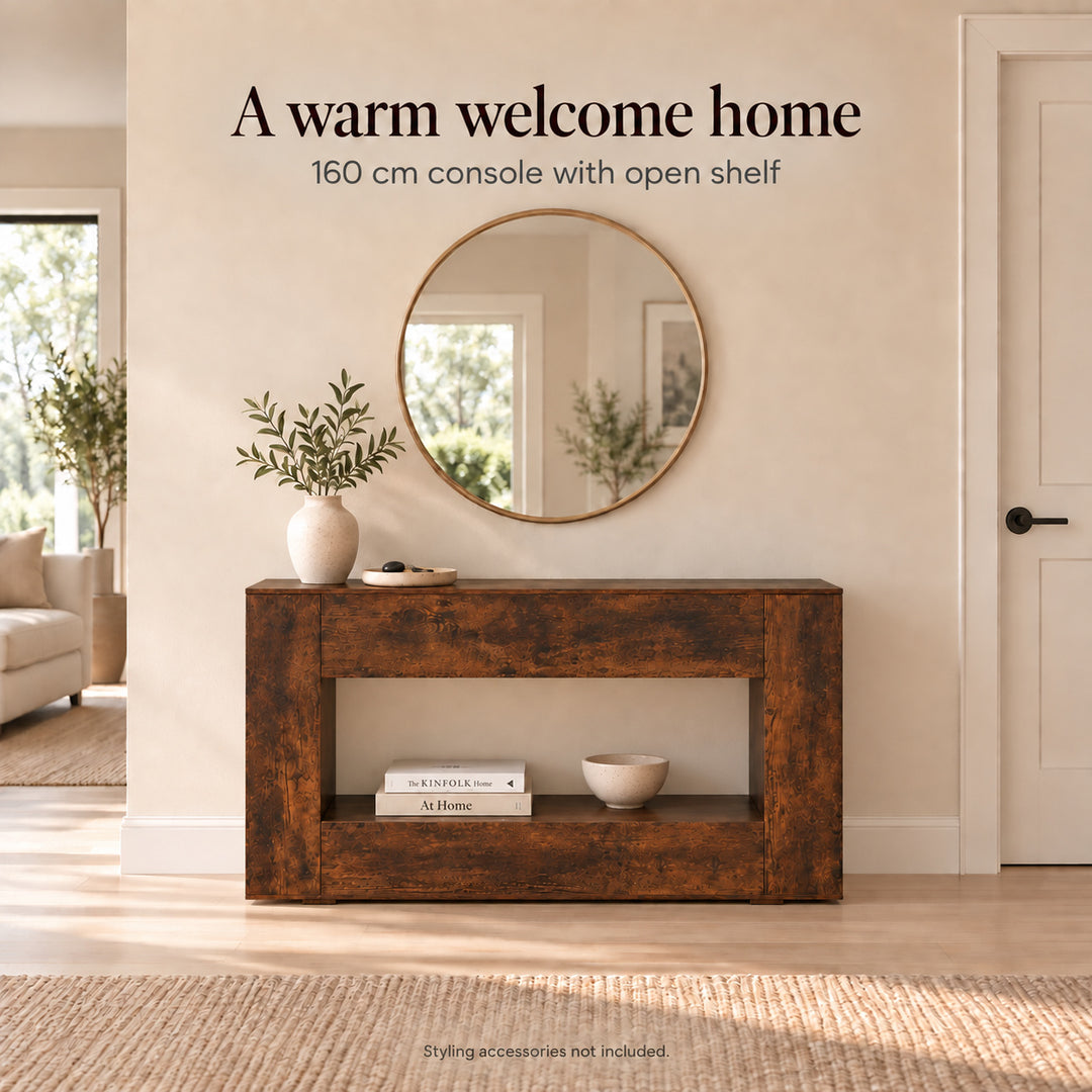 Entryway Hall Table with Open Shelf 160cm Brown Console Table