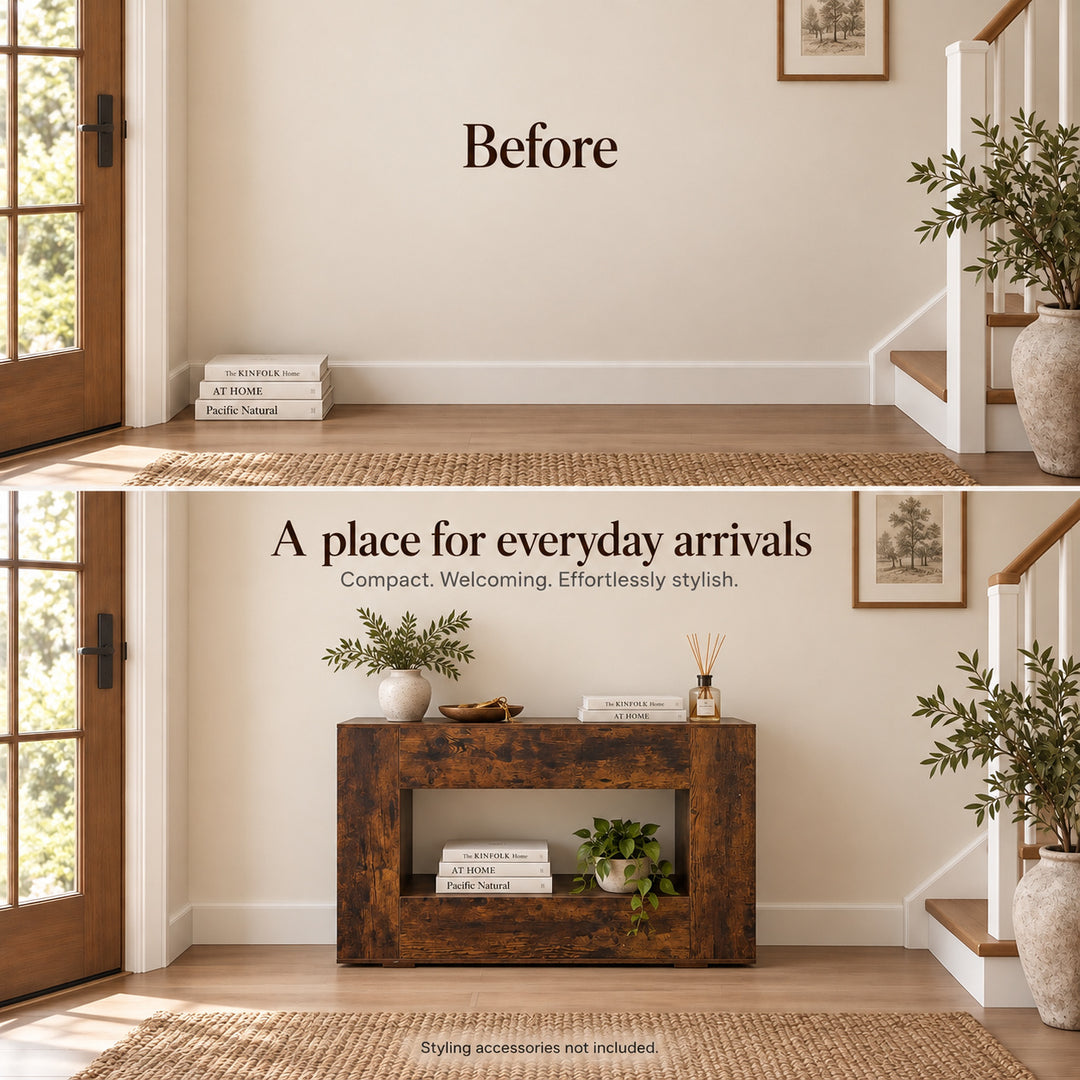 Entryway Hall Table with Open Shelf 120cm - Brown Console Table for Hallway