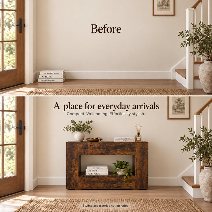 Entryway Hall Table with Open Shelf 120cm - Brown Console Table for Hallway