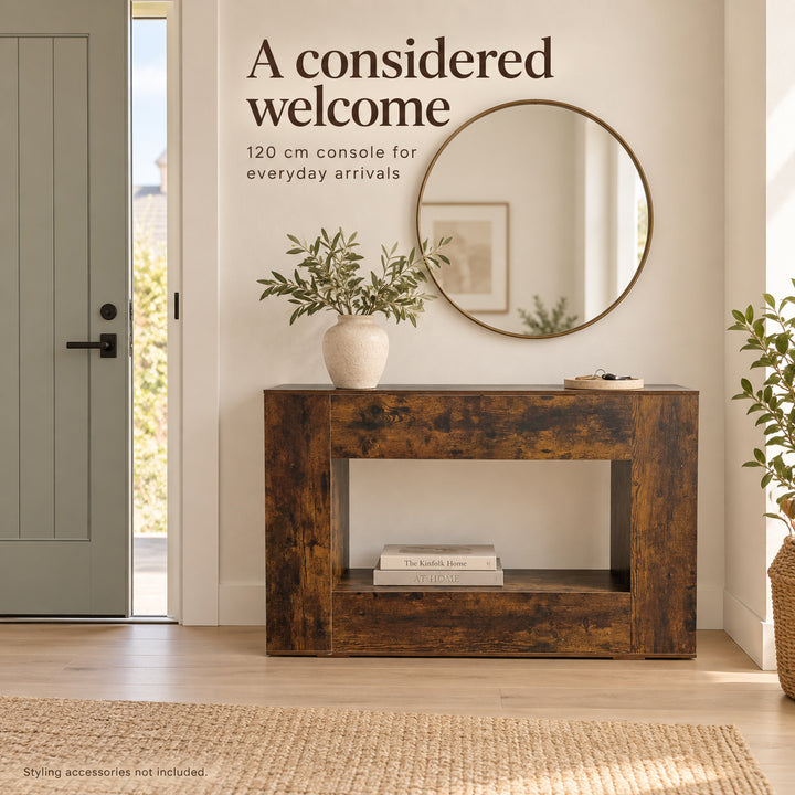 Entryway Hall Table with Open Shelf 120cm - Brown Console Table for Hallway