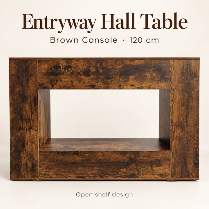 Entryway Hall Table with Open Shelf 120cm - Brown Console Table for Hallway