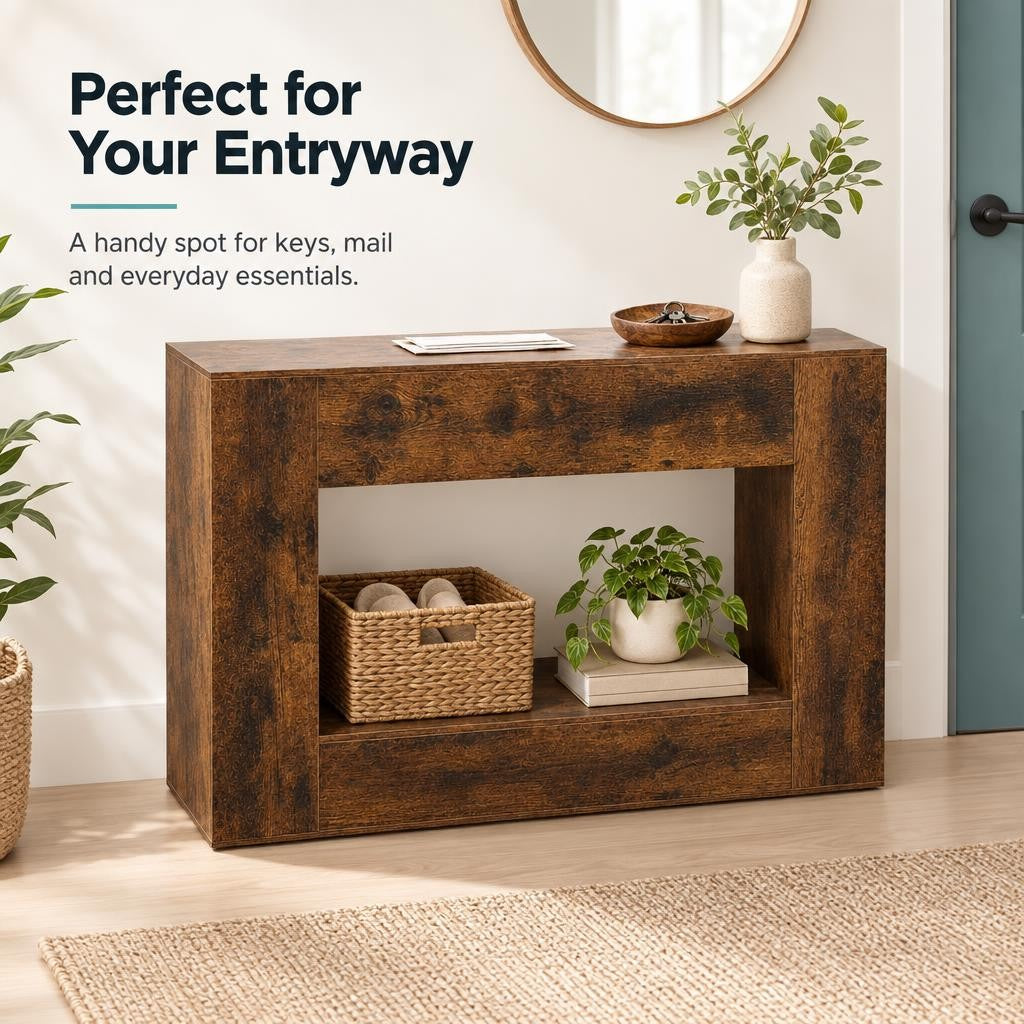 Entryway Hall Table with Open Shelf 120cm - Brown Console Table for Hallway