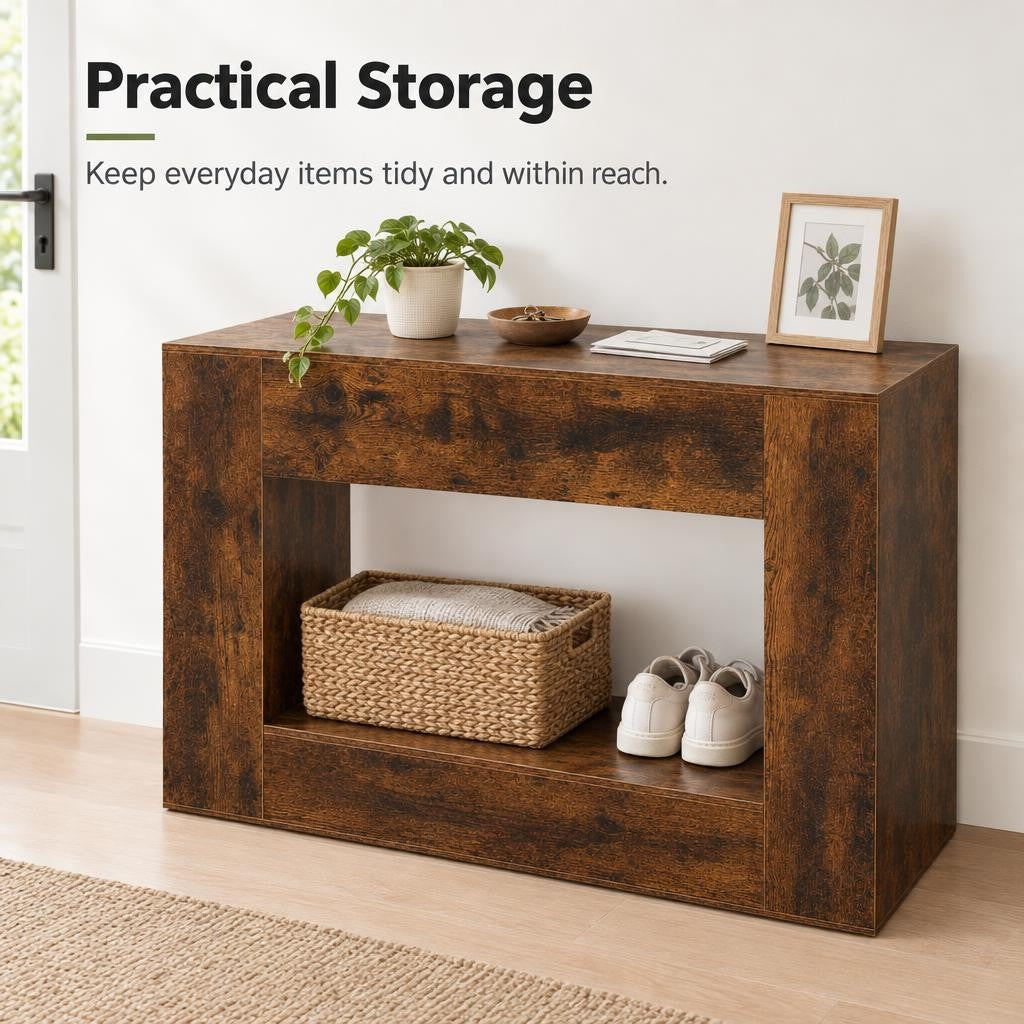 Entryway Hall Table with Open Shelf 120cm - Brown Console Table for Hallway