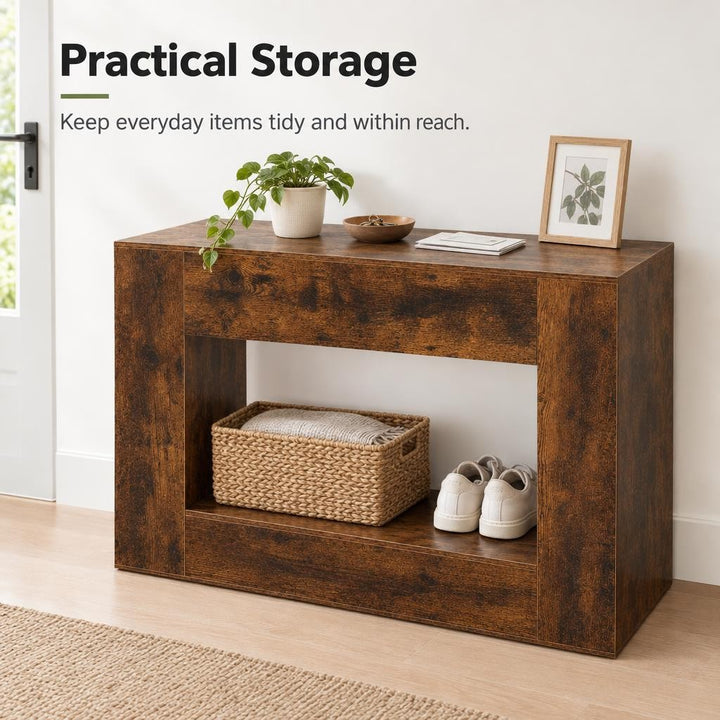 Entryway Hall Table with Open Shelf 120cm - Brown Console Table for Hallway