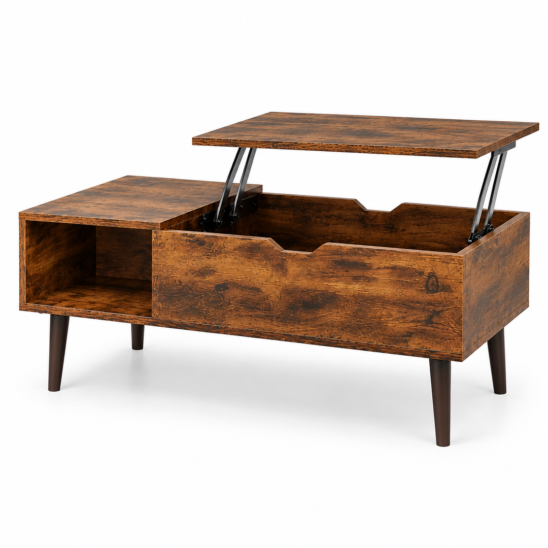 Lift Top Coffee Table with Hidden Storage - Brown, 100cm Living Room Table