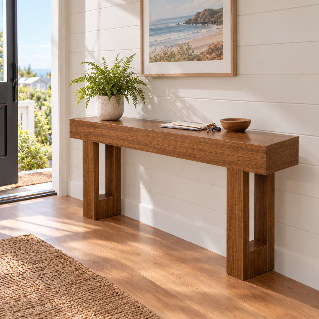 Entryway Hall Table 160cm Brown Wood Grain Console Table for Hallway and Living Room
