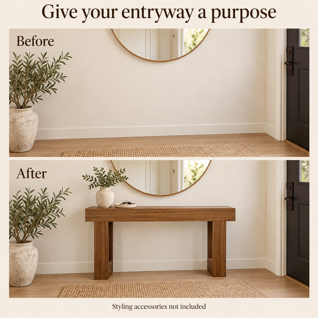 Entryway Hall Table 160cm Brown Wood Grain Console Table for Hallway and Living Room