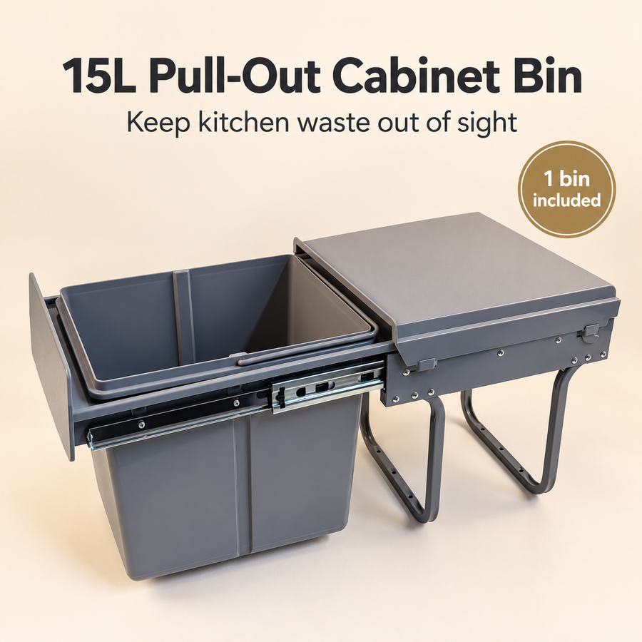 Pull-Out Cabinet Trash Can 15L Gray Under-Sink Waste Bin