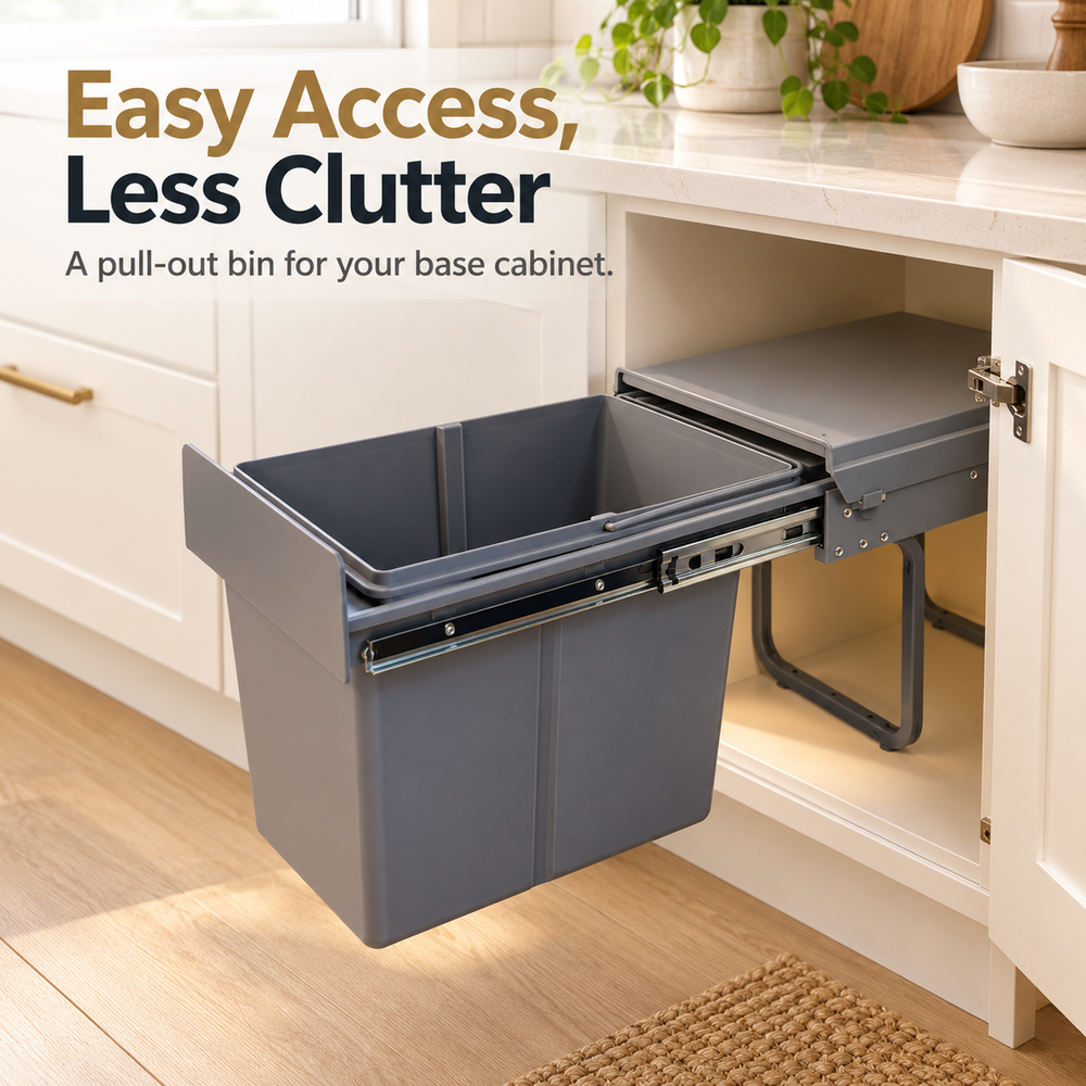 Pull-Out Cabinet Trash Can 15L Gray Under-Sink Waste Bin