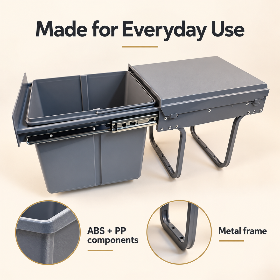Pull-Out Cabinet Trash Can 15L Gray Under-Sink Waste Bin