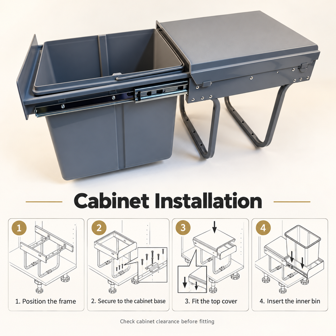 Pull-Out Cabinet Trash Can 15L Gray Under-Sink Waste Bin