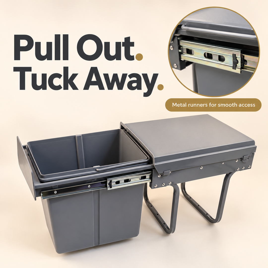 Pull-Out Cabinet Trash Can 15L Gray Under-Sink Waste Bin