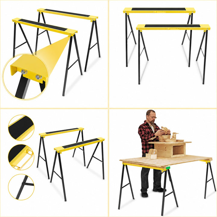 2-Piece Heavy Duty Sawhorse Support Frame Set - Yellow & Black