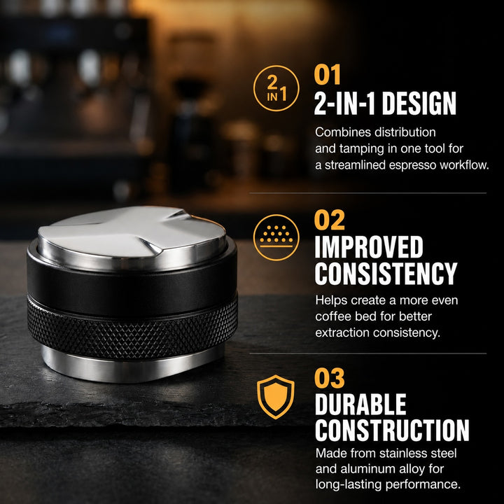 58mm Dual-Head Coffee Distributor and Tamper - Heavy Duty Espresso Leveler