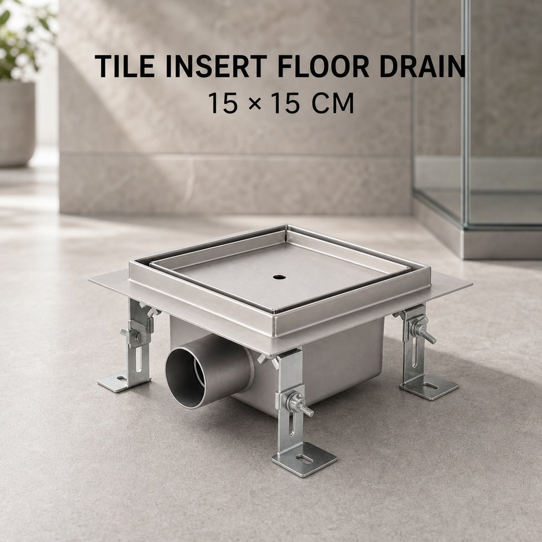 150mm Square Embedded Tile-In Bathroom Floor Drain Waste Grate