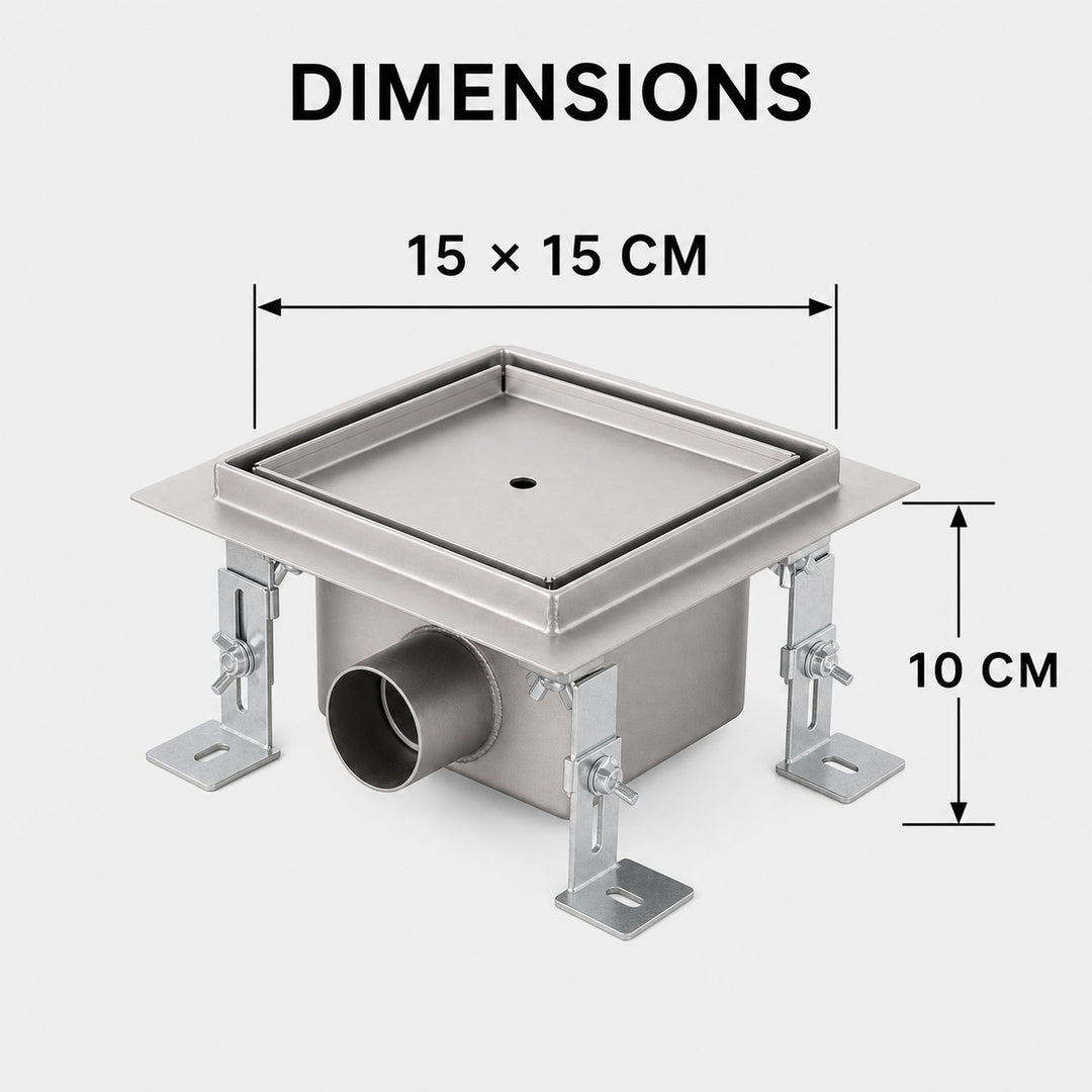 150mm Square Embedded Tile-In Bathroom Floor Drain Waste Grate
