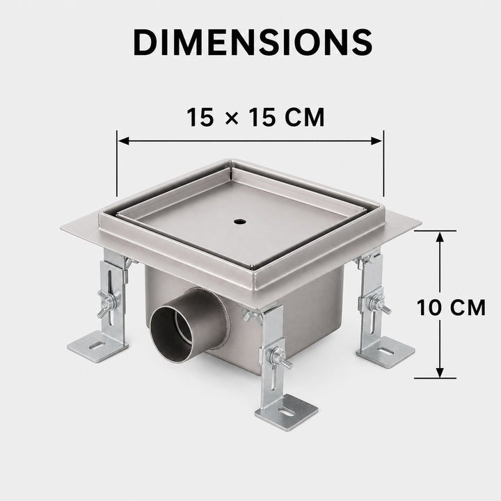 150mm Square Embedded Tile-In Bathroom Floor Drain Waste Grate