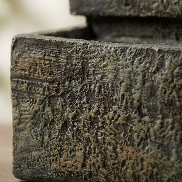 3 Tier Rectangle Garden Fountain Feature Weathered Stone
