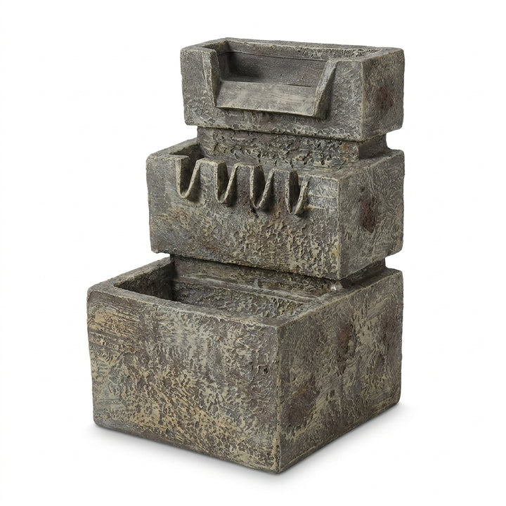 3 Tier Rectangle Garden Fountain Feature Weathered Stone