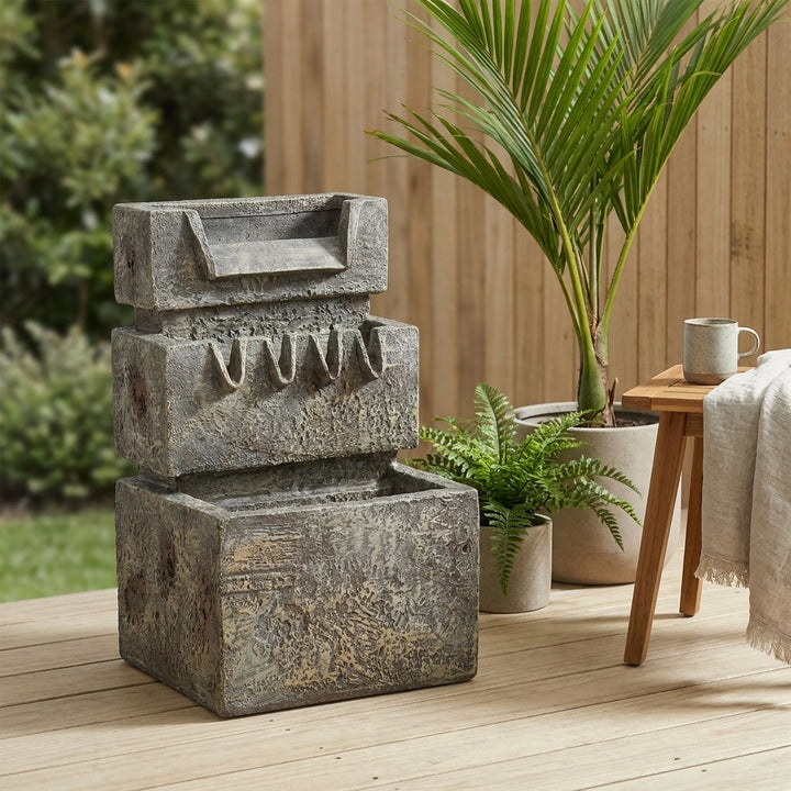 3 Tier Rectangle Garden Fountain Feature Weathered Stone