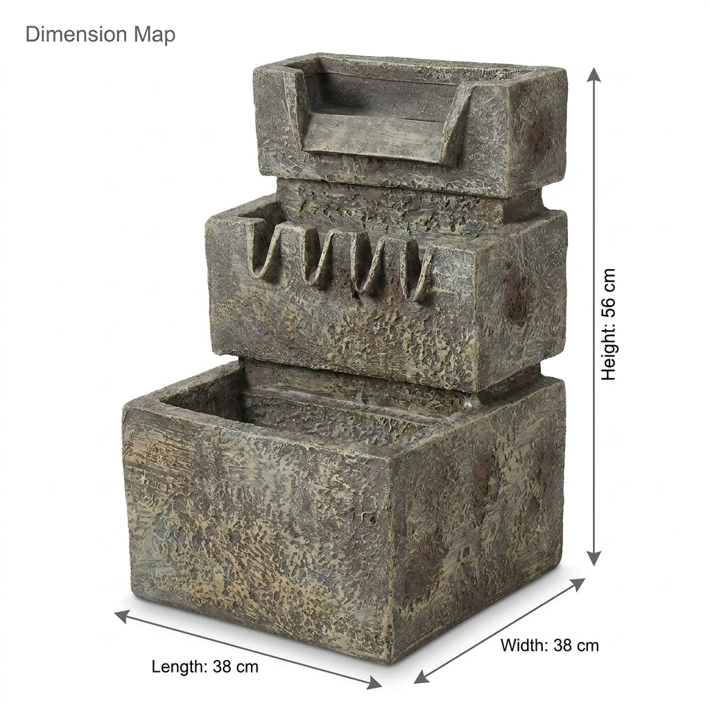 3 Tier Rectangle Garden Fountain Feature Weathered Stone