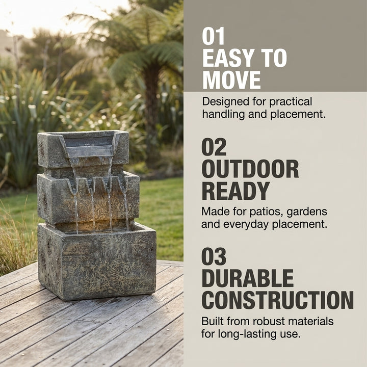 3 Tier Rectangle Garden Fountain Feature Weathered Stone