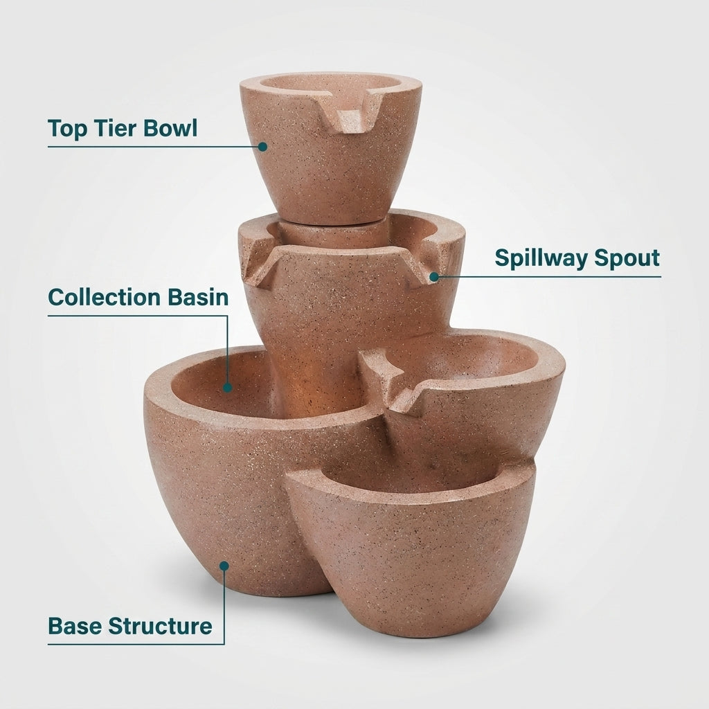 5 Tier Garden Fountain Stone Look Water Feature 59cm High