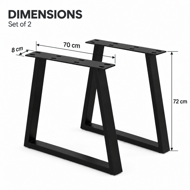 Set of 2 Steel Trapezoid Table Legs 72cm Black