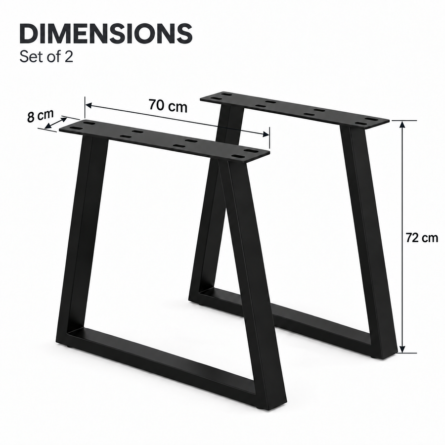 Set of 2 Steel Trapezoid Table Legs 72cm Black