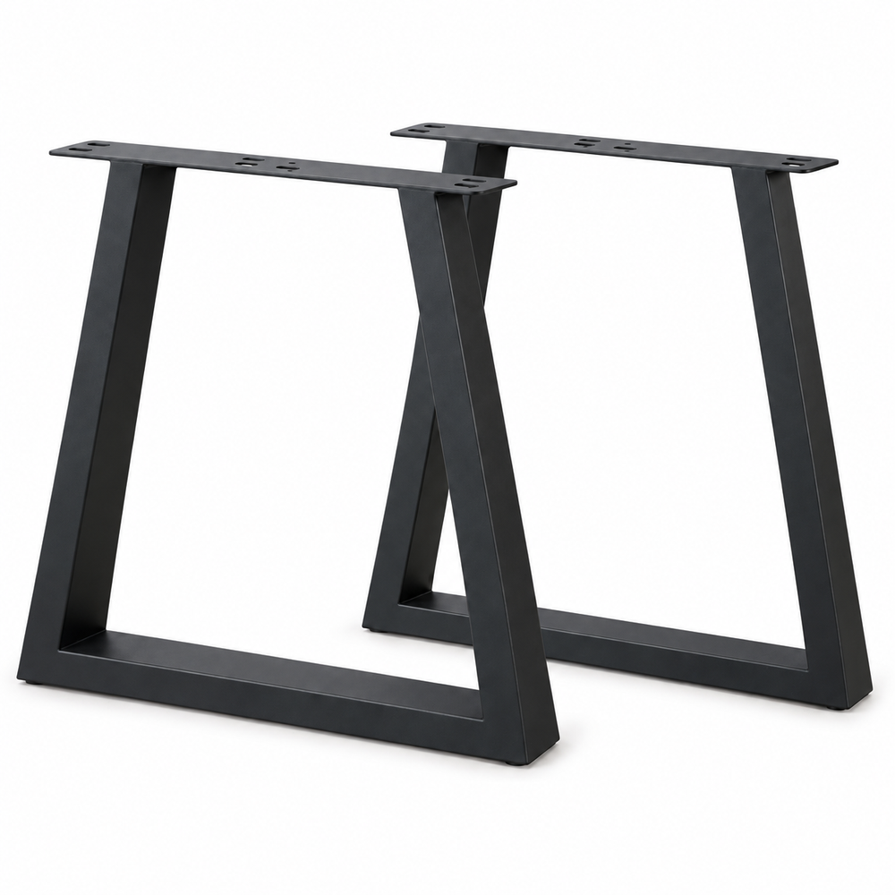 Set of 2 Steel Trapezoid Table Legs 72cm Black
