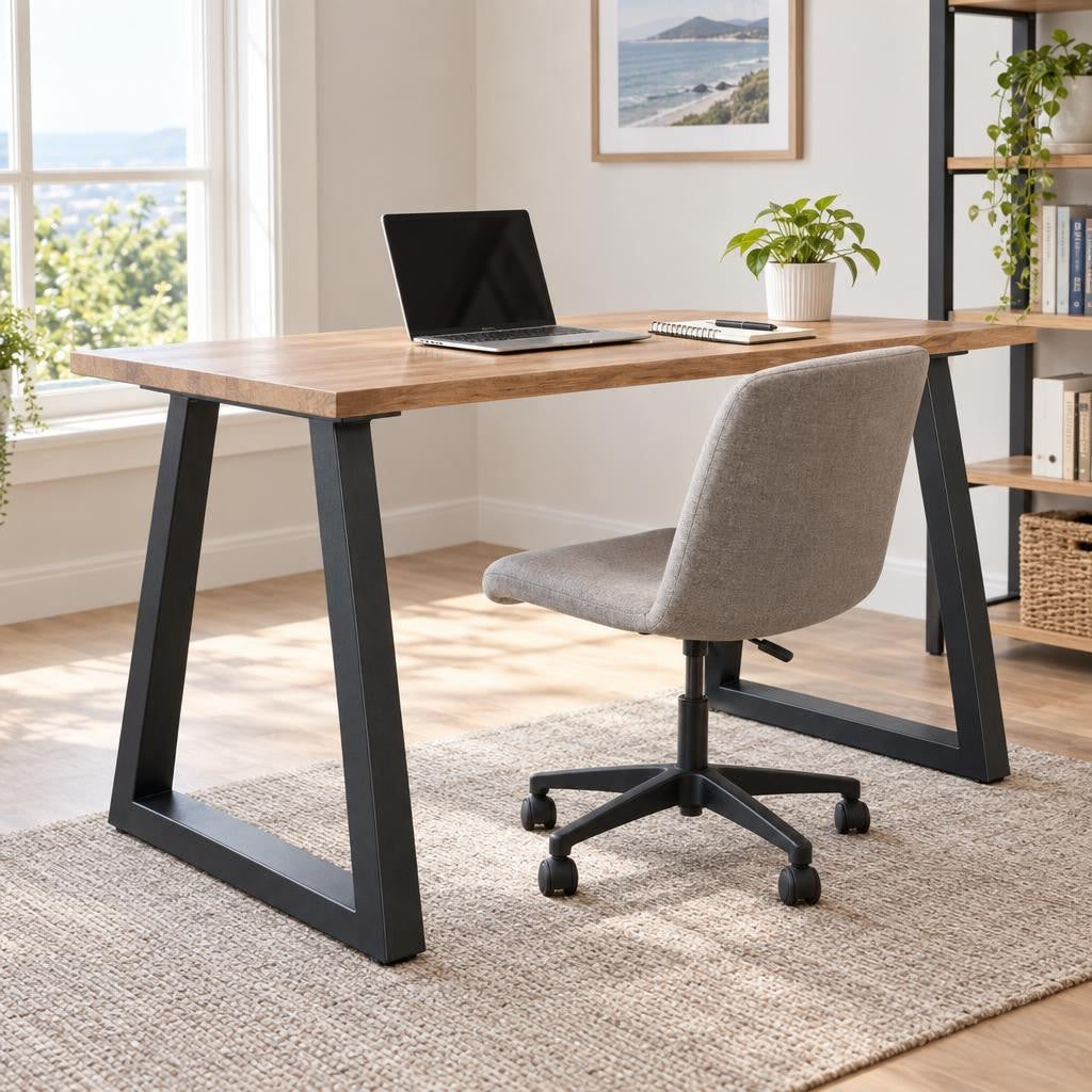 Set of 2 Steel Trapezoid Table Legs 72cm Black